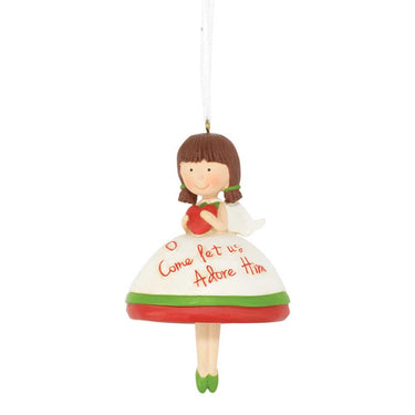 Pack of 3 Red and White O Come Let Us Adore Him Dangling Christmas Ornaments 4